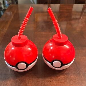 Pokemon Drink Ball Bottle with Straws Poke Balls